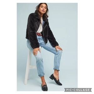 Anthropologie Dark Grey Chevron Faux Fur Jacket Size XL